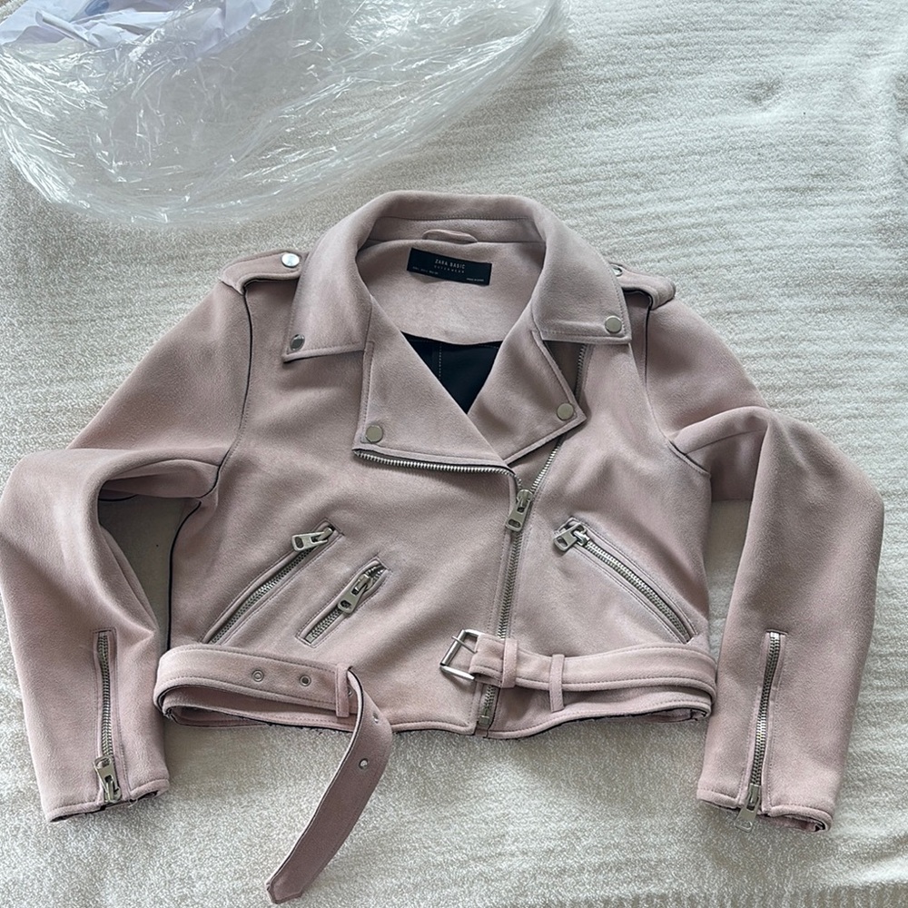 Women's Pink Faux Leather Jacket